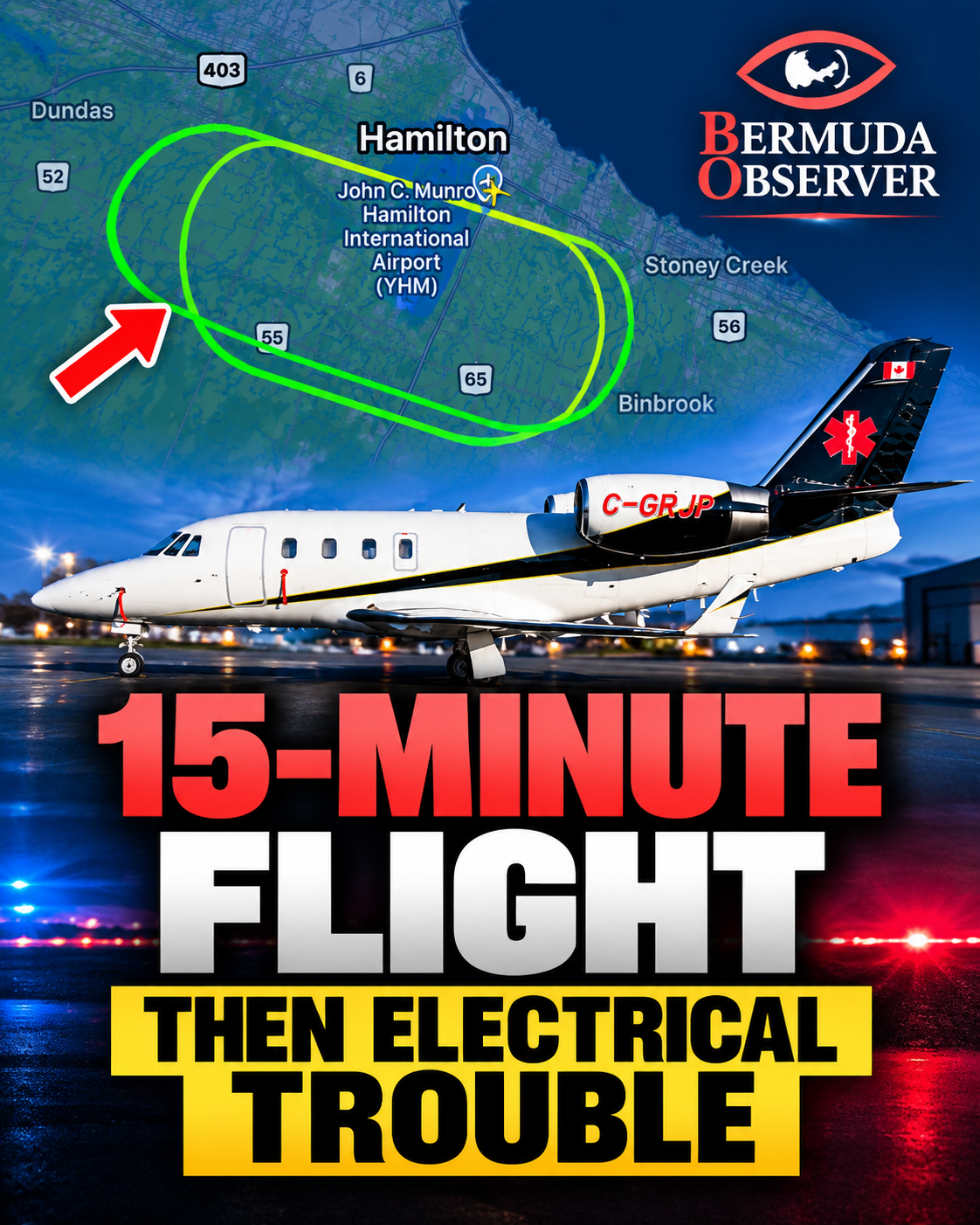 C-GRJP 15-minute flight electrical trouble — the missing air ambulance climbed for only 15 minutes and may have suffered an electrical emergency