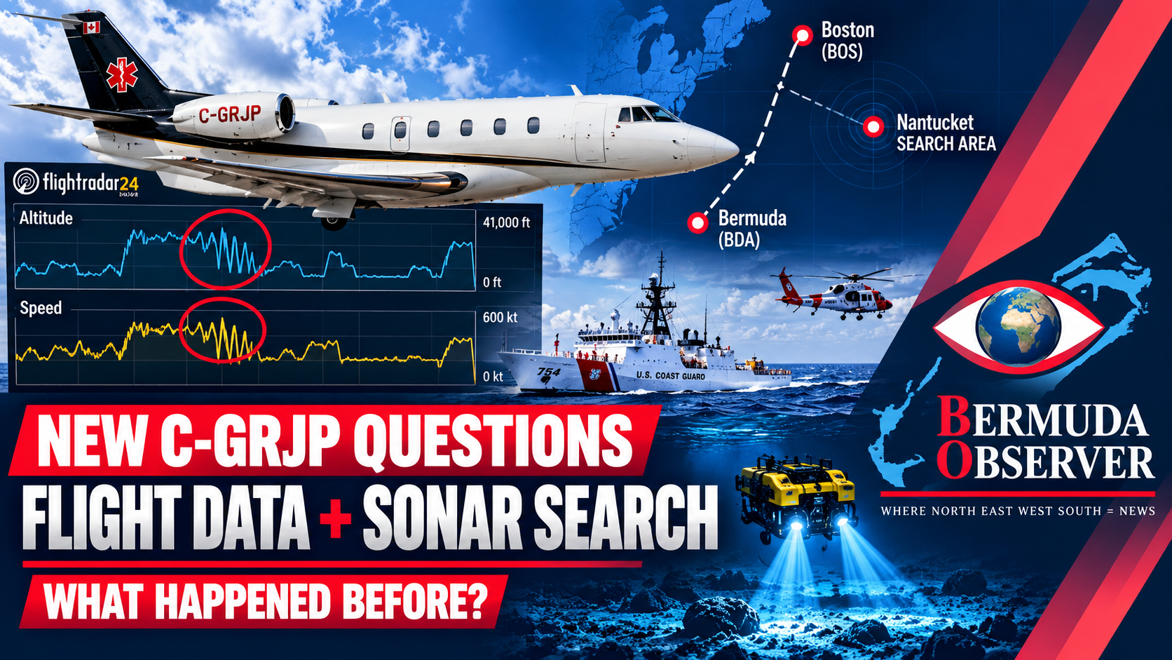 C-GRJP flight data mystery — search crews compare tracking records as the Bermuda air ambulance disappearance investigation continues